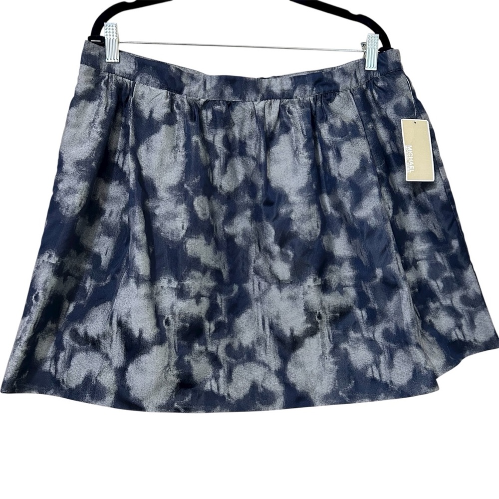 Michael Kors Metallic Silver Gray Navy Blue Cloud Pleated Mini Skirt 14 NWT